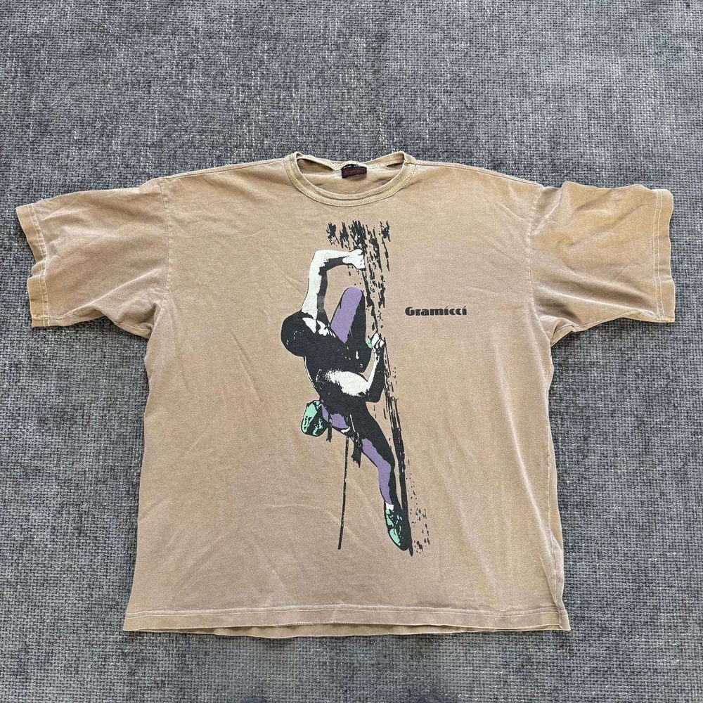Gramicci Rock Climber Graphic T-Shirt Mens XL Tan Vintage 90s Gorpcore Tee